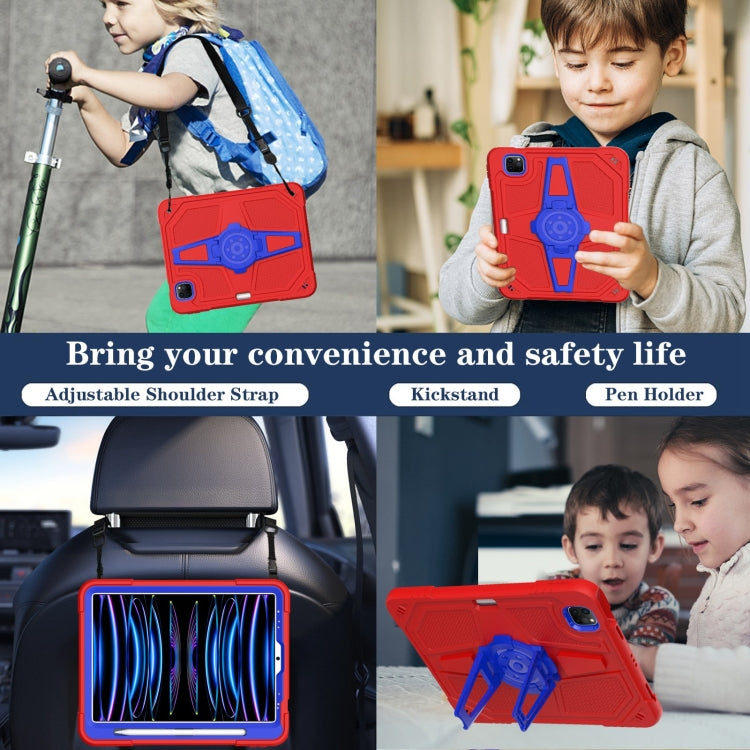 For iPad Air 2022 10.9 / Pro 11 2022 Punk Stand PC Hybrid Silicone Tablet Case with Shoulder Strap(Red Blue) by bashfashion
