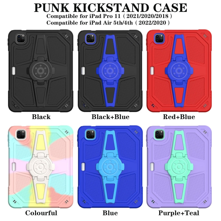 For iPad Air 2022 10.9 / Pro 11 2022 Punk Stand PC Hybrid Silicone Tablet Case with Shoulder Strap(Red Blue) by bashfashion