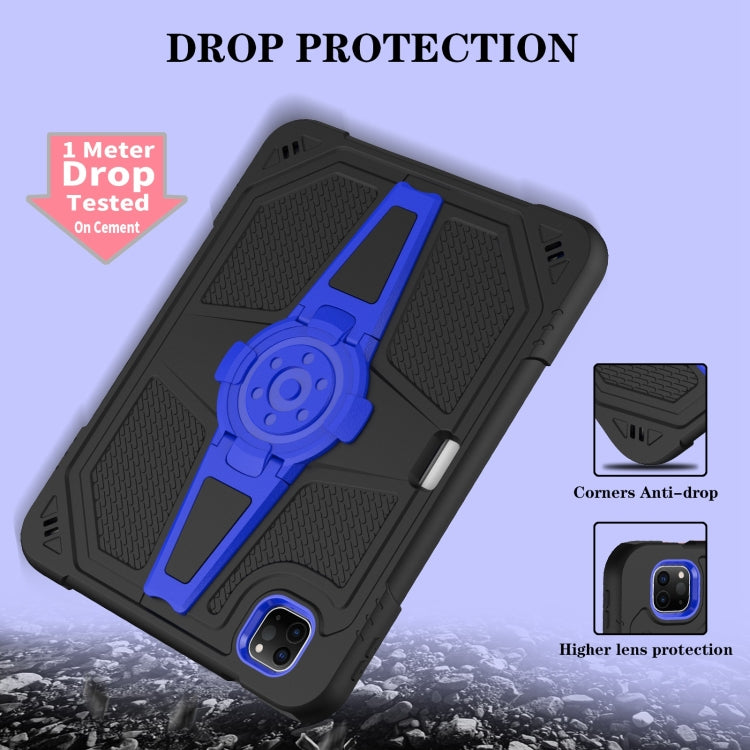 For iPad Air 2022 10.9 / Pro 11 2022 Punk Stand PC Hybrid Silicone Tablet Case with Shoulder Strap(Black Blue) by bashfashion