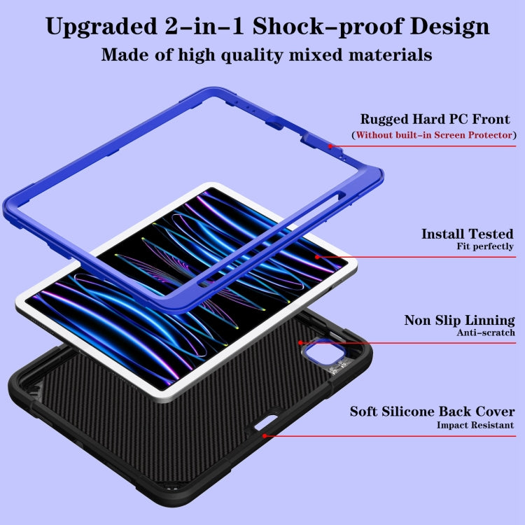 For iPad Air 2022 10.9 / Pro 11 2022 Punk Stand PC Hybrid Silicone Tablet Case with Shoulder Strap(Black Blue) by bashfashion