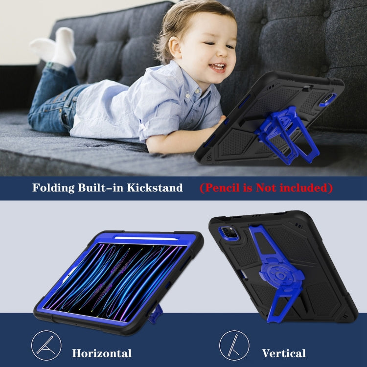 For iPad Air 2022 10.9 / Pro 11 2022 Punk Stand PC Hybrid Silicone Tablet Case with Shoulder Strap(Black Blue) by bashfashion