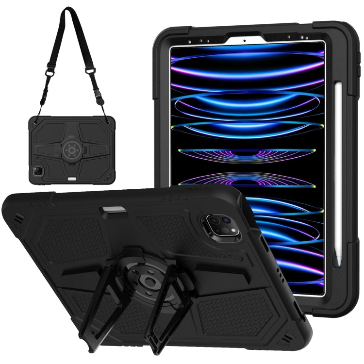 For iPad Air 2022 10.9 / Pro 11 2022 Punk Stand PC Hybrid Silicone Tablet Case with Shoulder Strap(Black) by bashfashion
