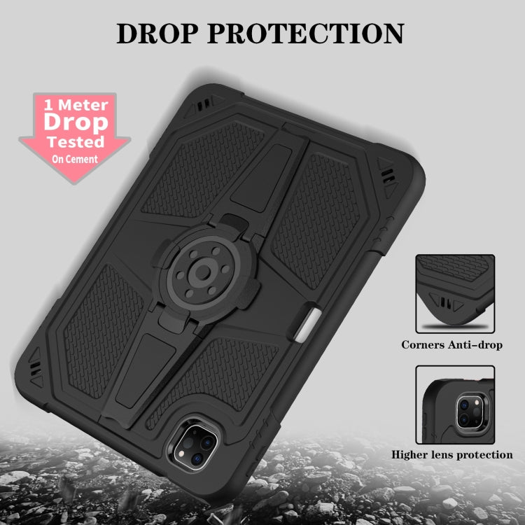 For iPad Air 2022 10.9 / Pro 11 2022 Punk Stand PC Hybrid Silicone Tablet Case with Shoulder Strap(Black) by bashfashion
