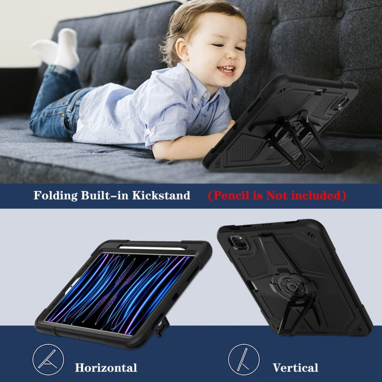 For iPad Air 2022 10.9 / Pro 11 2022 Punk Stand PC Hybrid Silicone Tablet Case with Shoulder Strap(Black) by bashfashion