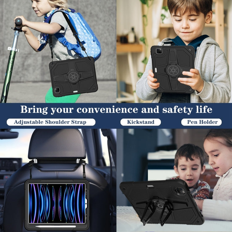 For iPad Air 2022 10.9 / Pro 11 2022 Punk Stand PC Hybrid Silicone Tablet Case with Shoulder Strap(Black) by bashfashion