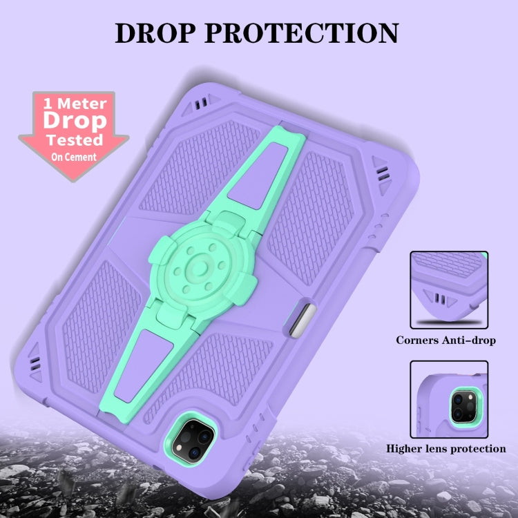 For iPad Air 2022 10.9 / Pro 11 2022 Punk Stand PC Hybrid Silicone Tablet Case with Shoulder Strap(Purple Teal) by bashfashion