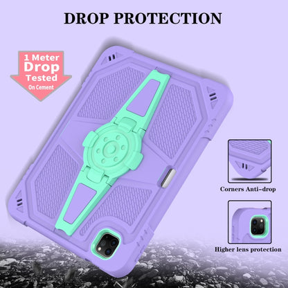 For iPad Air 2022 10.9 / Pro 11 2022 Punk Stand PC Hybrid Silicone Tablet Case with Shoulder Strap(Purple Teal) by bashfashion