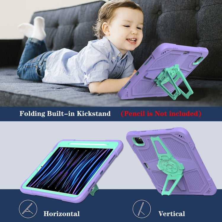 For iPad Air 2022 10.9 / Pro 11 2022 Punk Stand PC Hybrid Silicone Tablet Case with Shoulder Strap(Purple Teal) by bashfashion