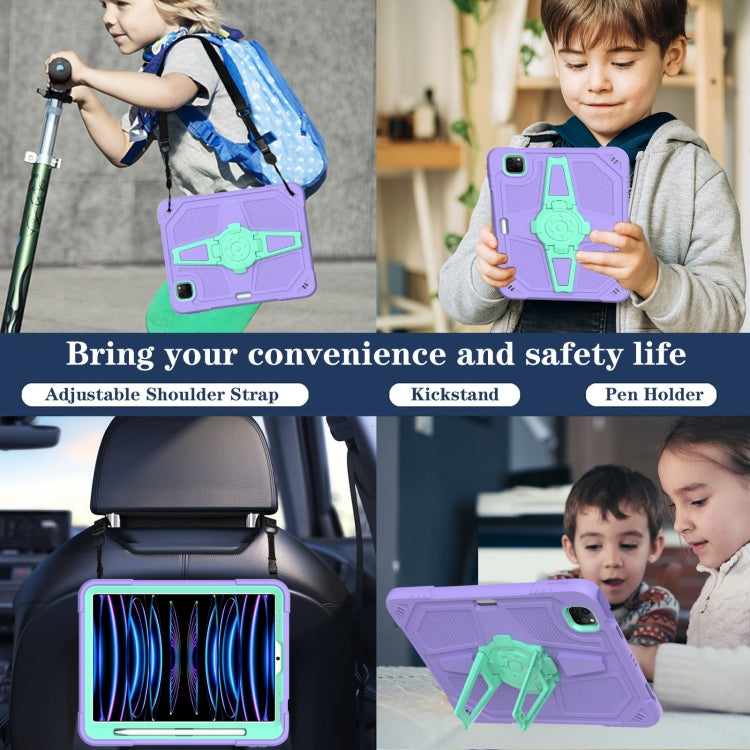 For iPad Air 2022 10.9 / Pro 11 2022 Punk Stand PC Hybrid Silicone Tablet Case with Shoulder Strap(Purple Teal) by bashfashion