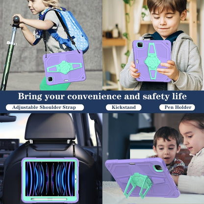 For iPad Air 2022 10.9 / Pro 11 2022 Punk Stand PC Hybrid Silicone Tablet Case with Shoulder Strap(Purple Teal) by bashfashion