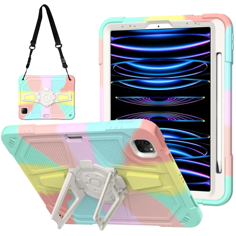 For iPad Air 2022 10.9 / Pro 11 2022 Punk Stand PC Hybrid Silicone Tablet Case with Shoulder Strap(Colorful) by bashfashion