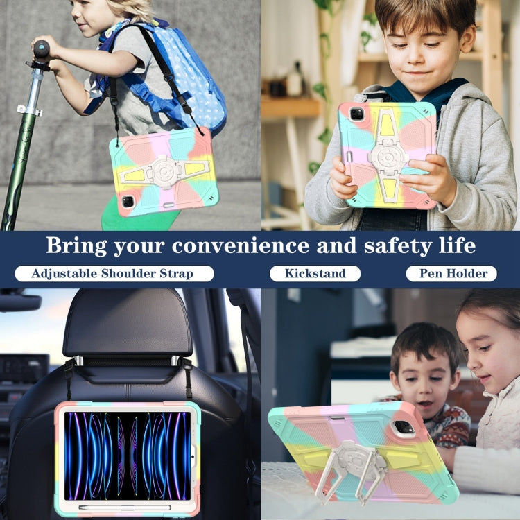 For iPad Air 2022 10.9 / Pro 11 2022 Punk Stand PC Hybrid Silicone Tablet Case with Shoulder Strap(Colorful) by bashfashion