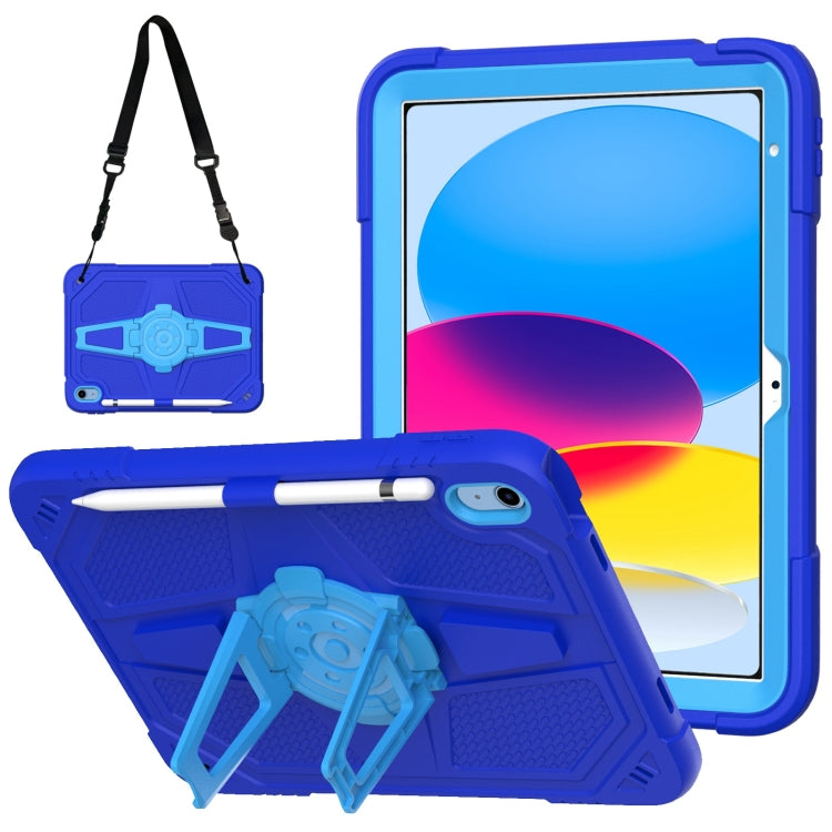 For iPad 2025 / 2022 Punk Stand PC Hybrid Silicone Tablet Case with Shoulder Strap(Blue) by bashfashion