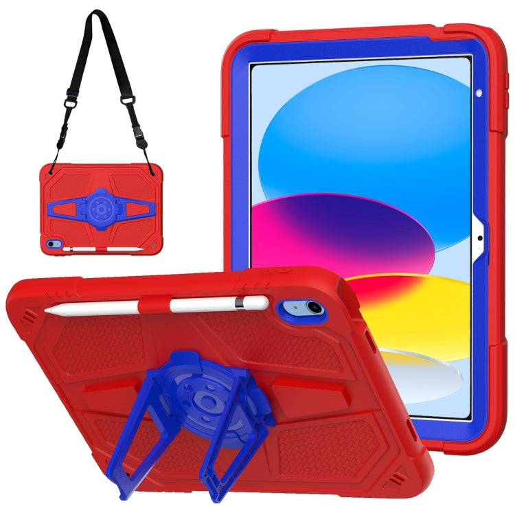 For iPad 2025 / 2022 Punk Stand PC Hybrid Silicone Tablet Case with Shoulder Strap(Red Blue) by bashfashion