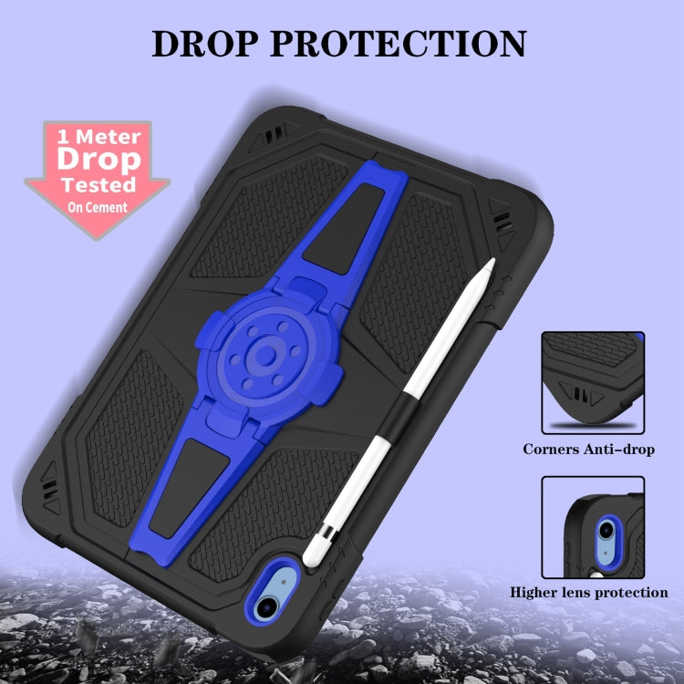 For iPad 2025 / 2022 Punk Stand PC Hybrid Silicone Tablet Case with Shoulder Strap(Black Blue) by bashfashion