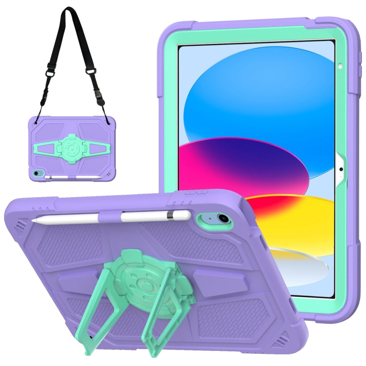 For iPad 2025 / 2022 Punk Stand PC Hybrid Silicone Tablet Case with Shoulder Strap(Purple Teal) by bashfashion