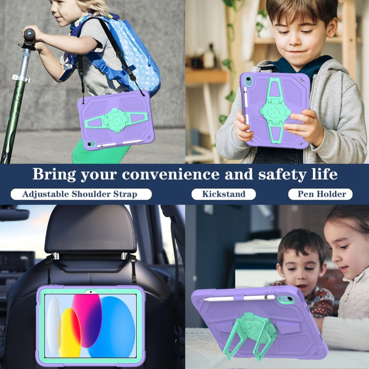 For iPad 2025 / 2022 Punk Stand PC Hybrid Silicone Tablet Case with Shoulder Strap(Purple Teal) by bashfashion