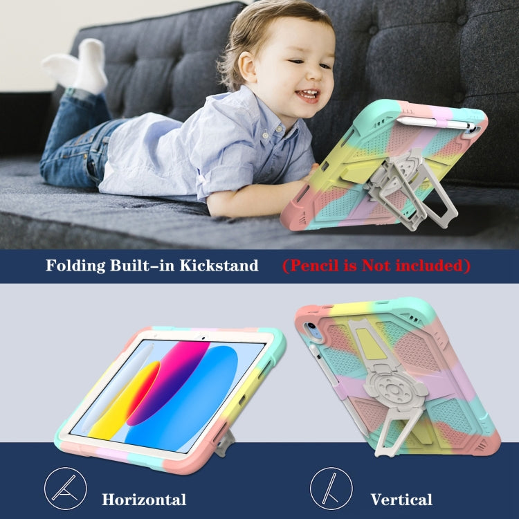 For iPad 2025 / 2022 Punk Stand PC Hybrid Silicone Tablet Case with Shoulder Strap(Colorful) by bashfashion
