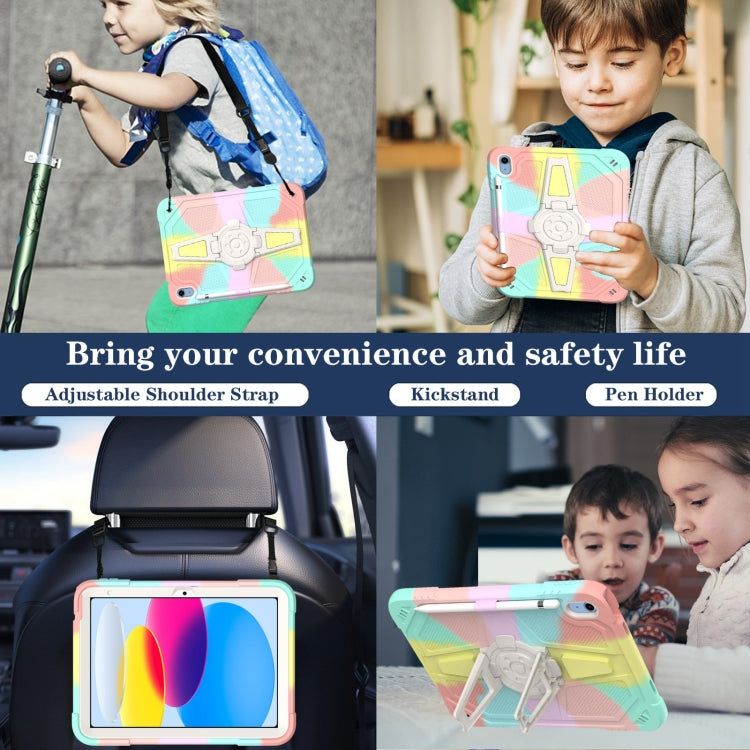 For iPad 2025 / 2022 Punk Stand PC Hybrid Silicone Tablet Case with Shoulder Strap(Colorful) by bashfashion