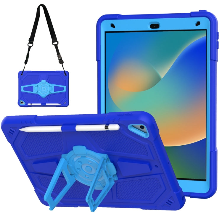 For iPad 10.2 2021 / 2020 / 2019 Punk Stand PC Hybrid Silicone Tablet Case with Shoulder Strap(Blue) by bashfashion