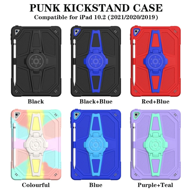 For iPad 10.2 2021 / 2020 / 2019 Punk Stand PC Hybrid Silicone Tablet Case with Shoulder Strap(Blue) by bashfashion