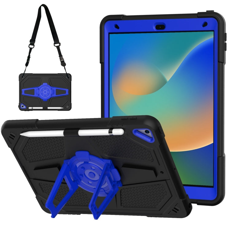 For iPad 10.2 2021 / 2020 / 2019 Punk Stand PC Hybrid Silicone Tablet Case with Shoulder Strap(Black Blue) by bashfashion