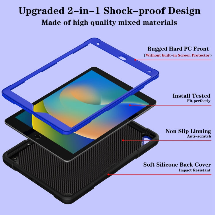 For iPad 10.2 2021 / 2020 / 2019 Punk Stand PC Hybrid Silicone Tablet Case with Shoulder Strap(Black Blue) by bashfashion
