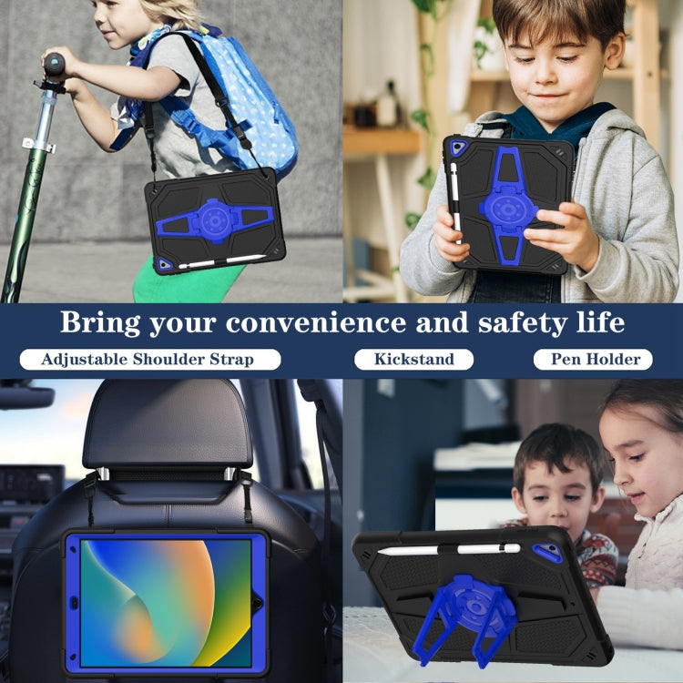 For iPad 10.2 2021 / 2020 / 2019 Punk Stand PC Hybrid Silicone Tablet Case with Shoulder Strap(Black Blue) by bashfashion