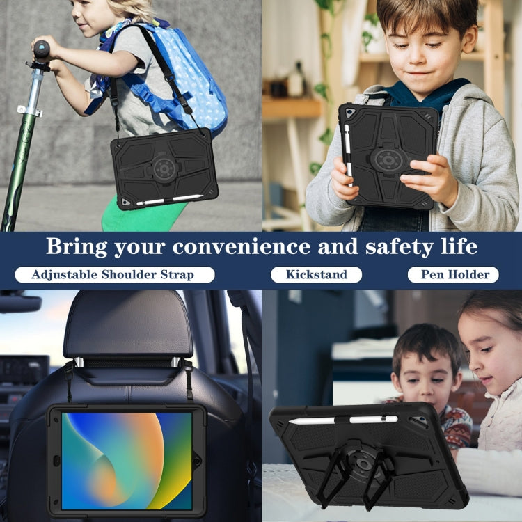 For iPad 10.2 2021 / 2020 / 2019 Punk Stand PC Hybrid Silicone Tablet Case with Shoulder Strap(Black) by bashfashion