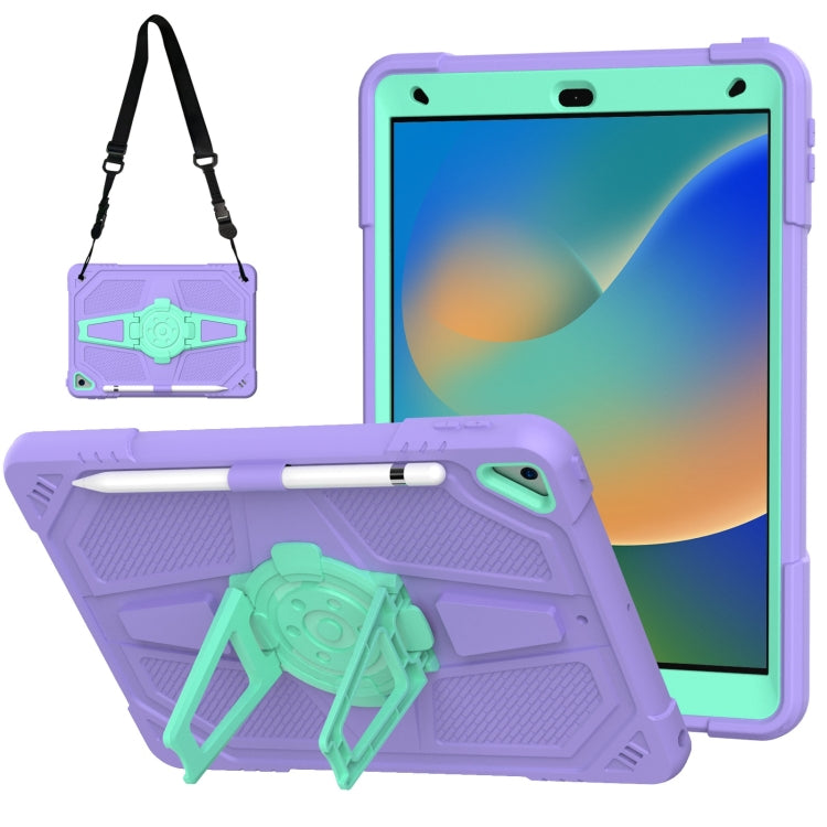 For iPad 10.2 2021 / 2020 / 2019 Punk Stand PC Hybrid Silicone Tablet Case with Shoulder Strap(Purple Teal) by bashfashion