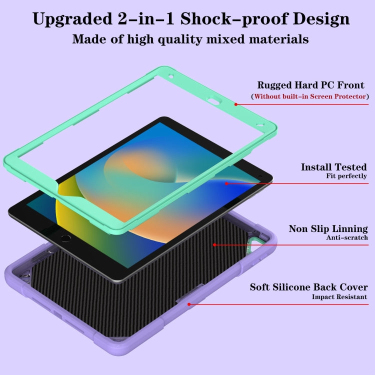For iPad 10.2 2021 / 2020 / 2019 Punk Stand PC Hybrid Silicone Tablet Case with Shoulder Strap(Purple Teal) by bashfashion