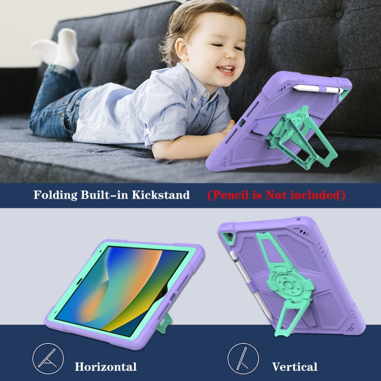 For iPad 10.2 2021 / 2020 / 2019 Punk Stand PC Hybrid Silicone Tablet Case with Shoulder Strap(Purple Teal) by bashfashion