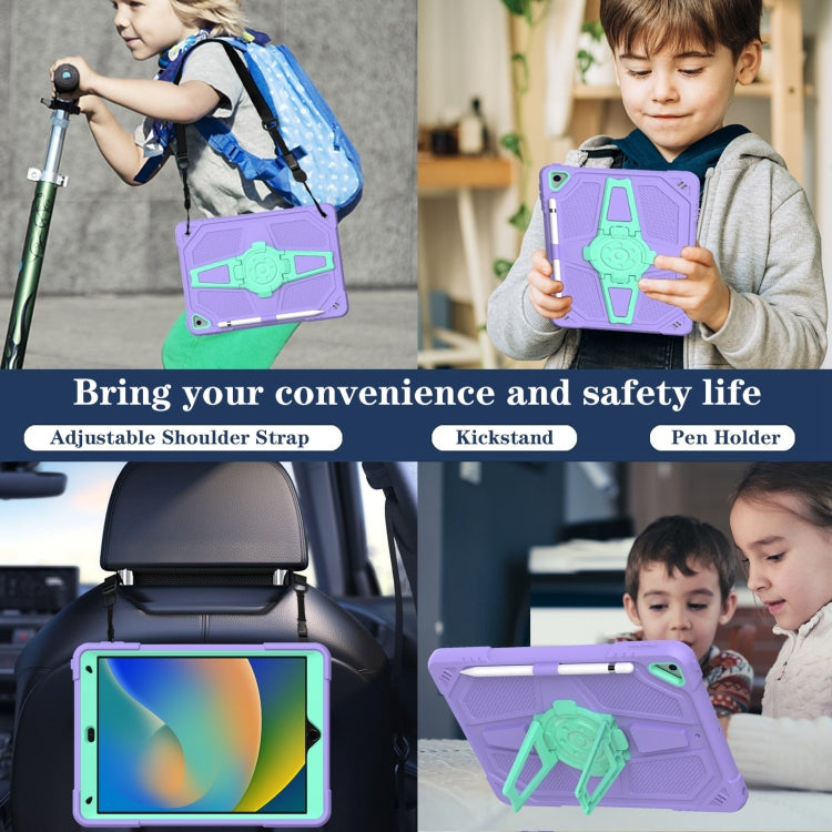 For iPad 10.2 2021 / 2020 / 2019 Punk Stand PC Hybrid Silicone Tablet Case with Shoulder Strap(Purple Teal) by bashfashion
