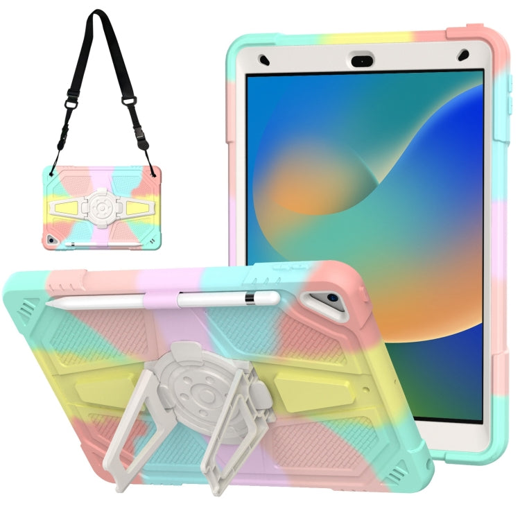 For iPad 10.2 2021 / 2020 / 2019 Punk Stand PC Hybrid Silicone Tablet Case with Shoulder Strap(Colorful) by bashfashion