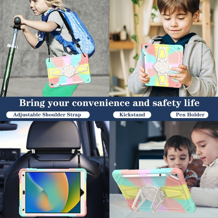 For iPad 10.2 2021 / 2020 / 2019 Punk Stand PC Hybrid Silicone Tablet Case with Shoulder Strap(Colorful) by bashfashion