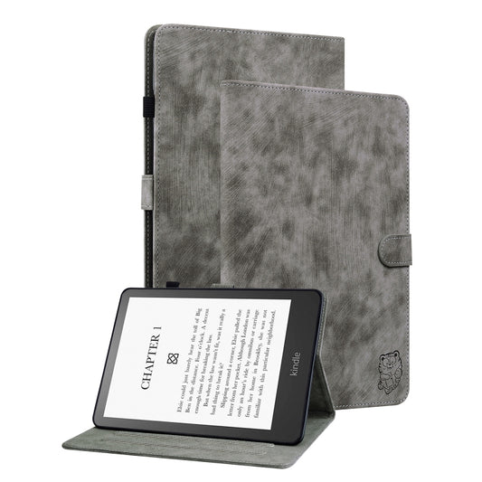 For Amazon Kindle Paperwhite 12th Gen 2024 Tiger Pattern Flip Leather Tablet Case(Grey) by bashfashion