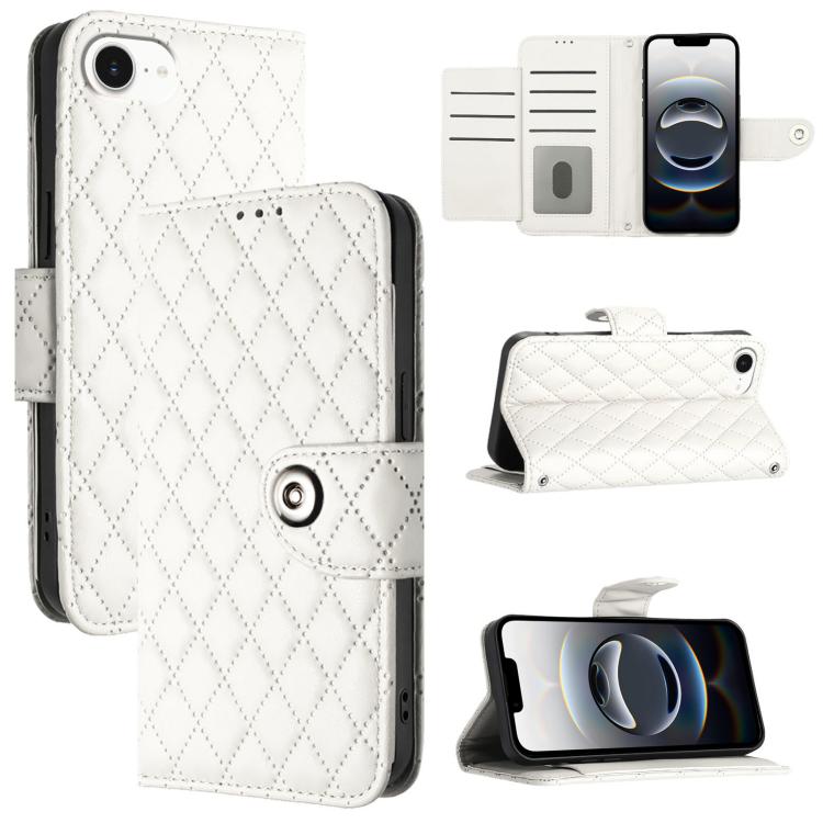 For iPhone SE 2024 Rhombic Texture Flip Leather Phone Case with Lanyard(White) by bashfashion