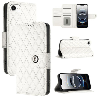 For iPhone SE 2024 Rhombic Texture Flip Leather Phone Case with Lanyard(White) by bashfashion