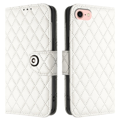 For iPhone SE 2024 Rhombic Texture Flip Leather Phone Case with Lanyard(White) by bashfashion