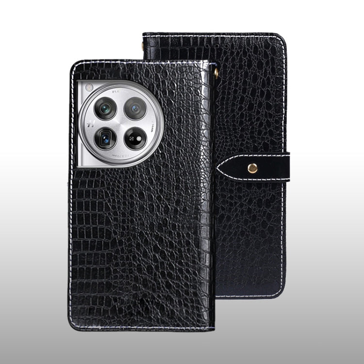 For OnePlus 12 idewei Crocodile Texture Leather Phone Case(Black) by idewei