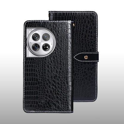 For OnePlus 12 idewei Crocodile Texture Leather Phone Case(Black) by idewei