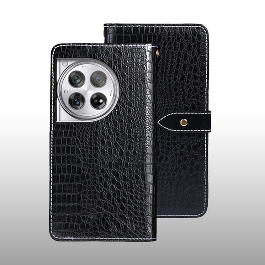 For OnePlus 12 idewei Crocodile Texture Leather Phone Case(Black) by idewei