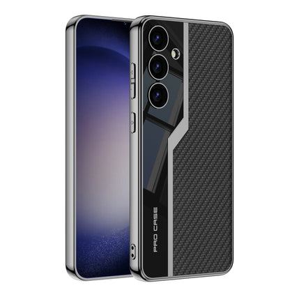 For For Samsung Galaxy S24+ 5G GKK Plating TPU + Leather Supercar Full Coverage Phone Case(Carbon Fiber) by GKK