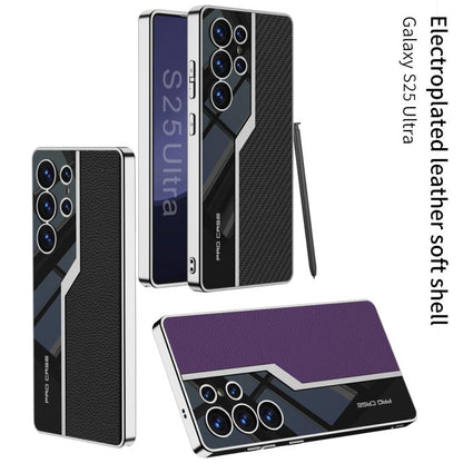 For Samsung Galaxy S25 Ultra 5G GKK Plating TPU + Leather Supercar Full Coverage Phone Case(Grey) by GKK