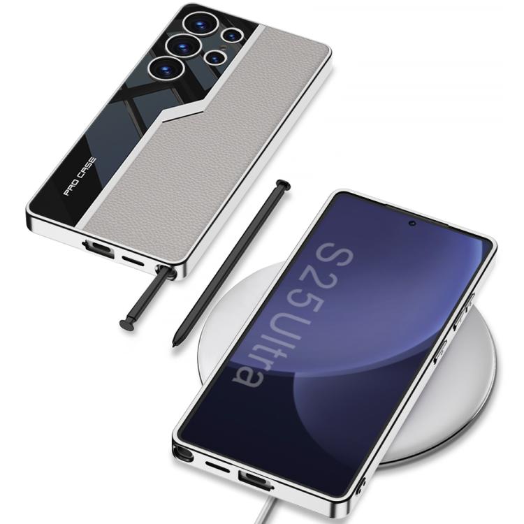 For Samsung Galaxy S25 Ultra 5G GKK Plating TPU + Leather Supercar Full Coverage Phone Case(Grey) by GKK