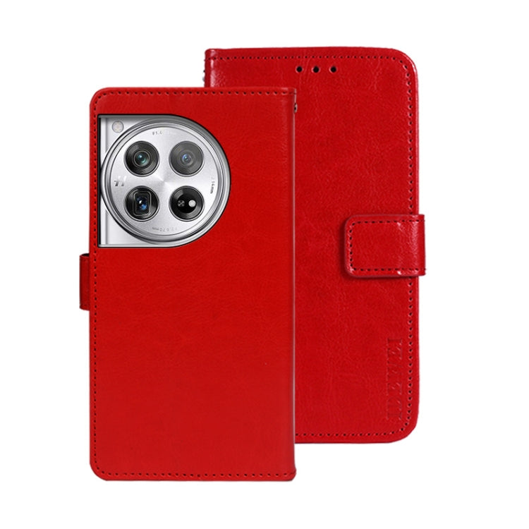 For OnePlus 12 idewei Crazy Horse Texture Leather Phone Case(Red) by idewei