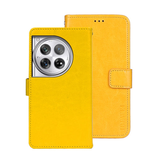 For OnePlus 12 idewei Crazy Horse Texture Leather Phone Case(Yellow) by idewei