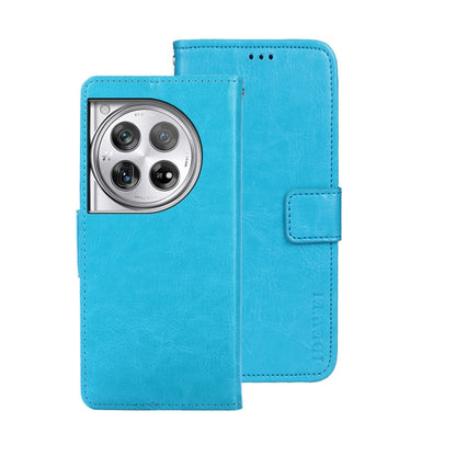 For OnePlus 12 idewei Crazy Horse Texture Leather Phone Case(Sky Blue) by idewei