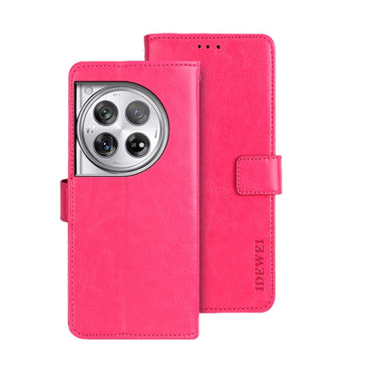 For OnePlus 12 idewei Crazy Horse Texture Leather Phone Case(Rose Red) by idewei