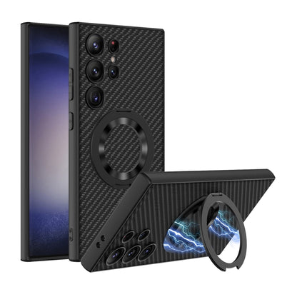 For Samsung Galaxy S24 Ultra 5G GKK Skin Feel Leather MagSafe Magnetic Phone Case with Holder(Black) by GKK